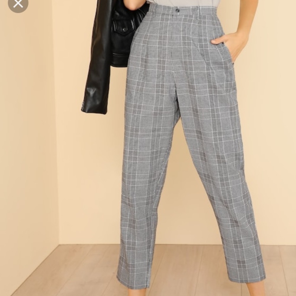 High waist plaid pants